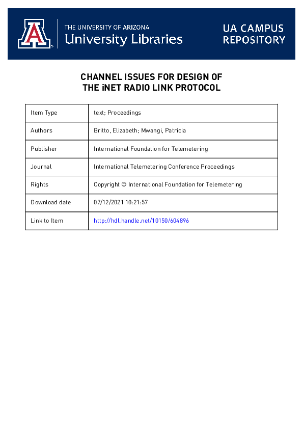 (PDF) CHANNEL ISSUES FOR DESIGN OF THE iNET RADIO LINK PROTOCOL