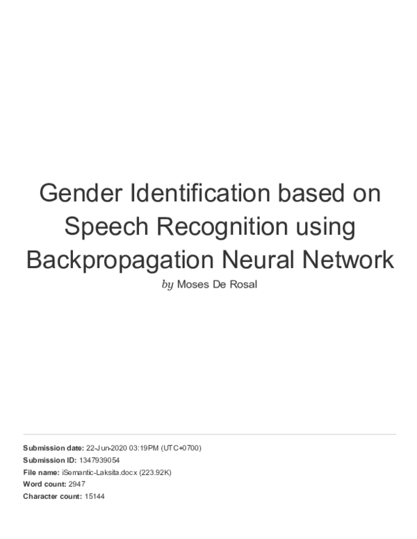 (PDF) Gender Identification based on Speech Recognition using ...