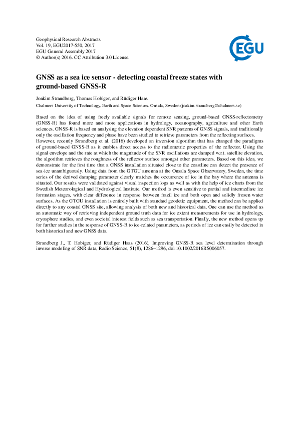 (PDF) GNSS as a sea ice sensor - detecting coastal freeze states with ...