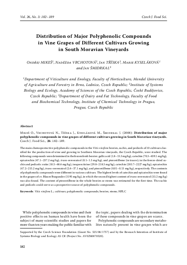 (PDF) Distribution of major polyphenolic compounds in vine grapes of ...