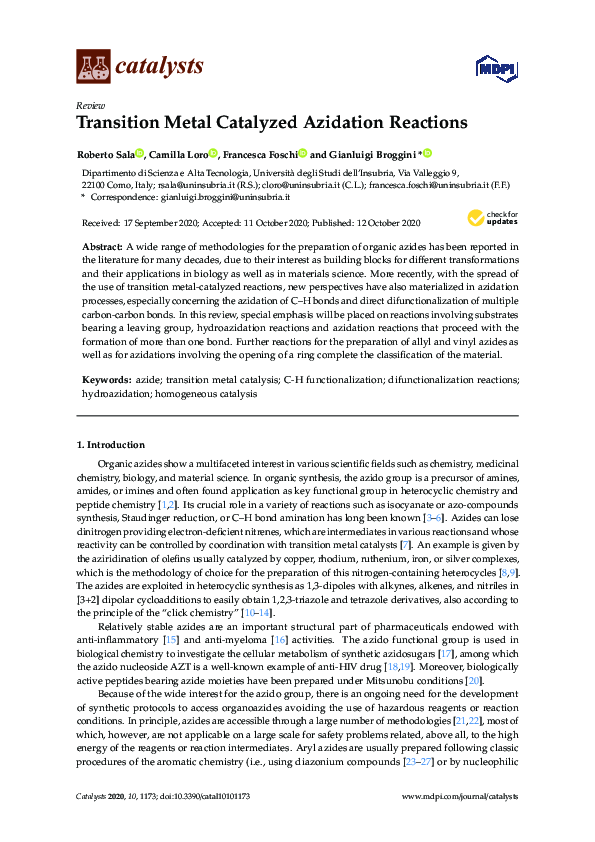 (PDF) Transition Metal Catalyzed Azidation Reactions