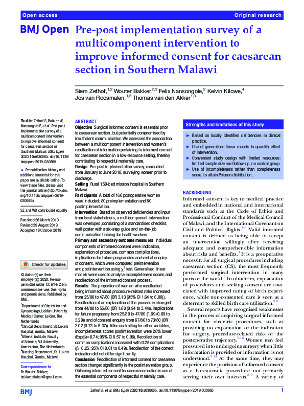(PDF) Pre-post implementation survey of a multicomponent intervention ...
