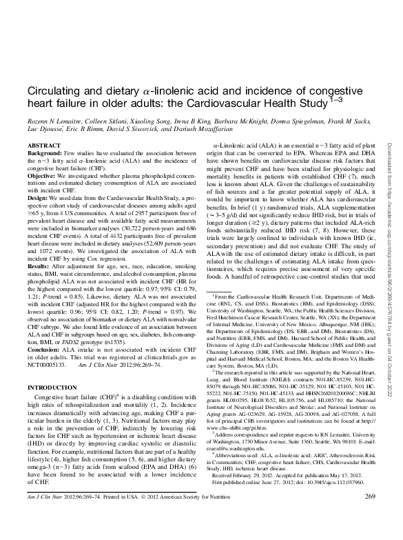 (PDF) Circulating and dietary αlinolenic acid and incidence of