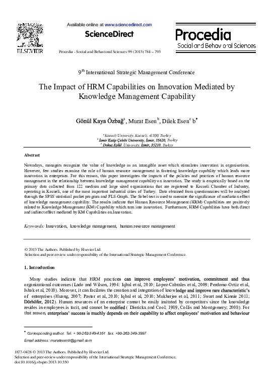 (PDF) The Impact of HRM Capabilities on Innovation Mediated by ...