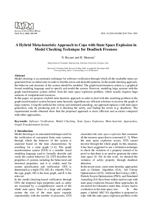 (PDF) A Hybrid Meta-heuristic Approach to Cope with State Space ...
