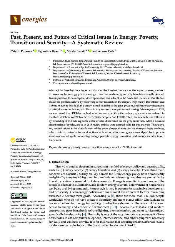 (PDF) Past, Present, and Future of Critical Issues in Energy: Poverty ...