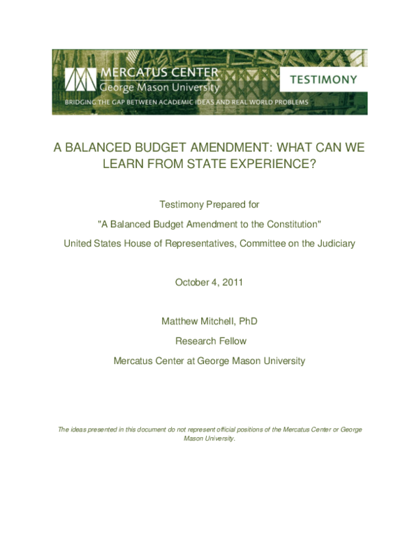 (PDF) A Balanced Budget Amendment: What Can We Learn From State Experience?