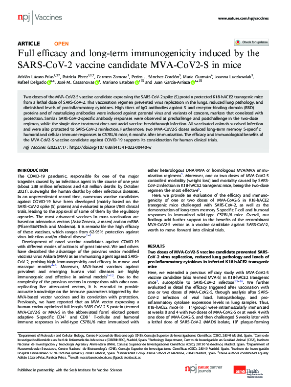 (PDF) Full efficacy and long-term immunogenicity induced by the SARS ...