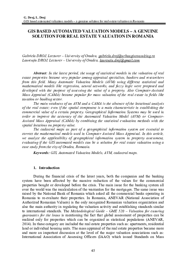 (PDF) Gis Based Automated Valuation Models – a Genuine Solution for ...