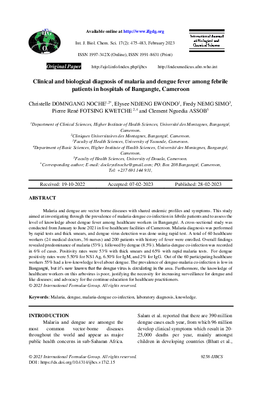 (PDF) Clinical and biological diagnosis of malaria and dengue fever ...