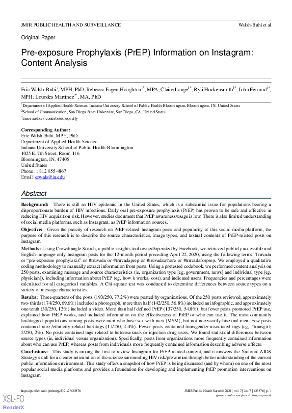 (PDF) Pre-exposure prophylaxis (PrEP) information on Instagram: A ...