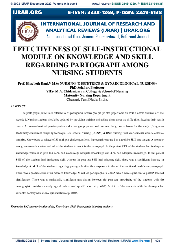 (PDF) EFFECTIVENESS OF SELF-INSTRUCTIONAL MODULE ON KNOWLEDGE AND SKILL ...