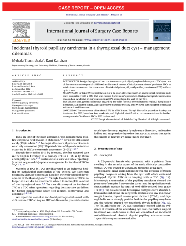 (PDF) Incidental thyroid papillary carcinoma in a thyroglossal duct ...