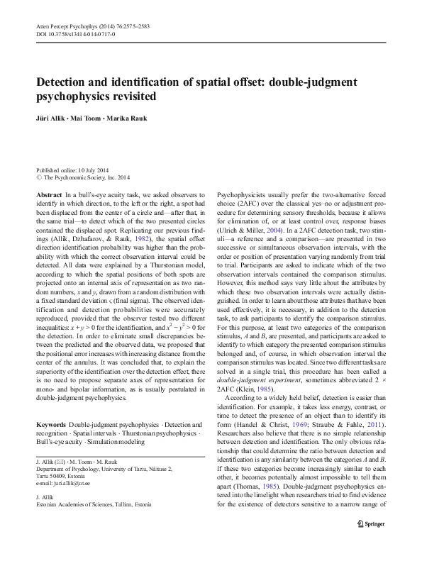 (PDF) Detection and identification of spatial offset: double-judgment ...