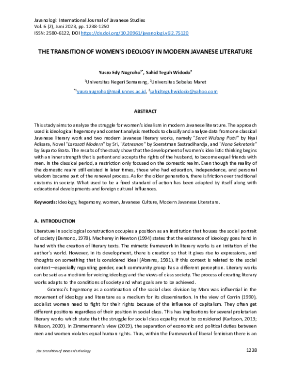 (PDF) The Transition Of Women's Ideology In Modern Javanese Literature