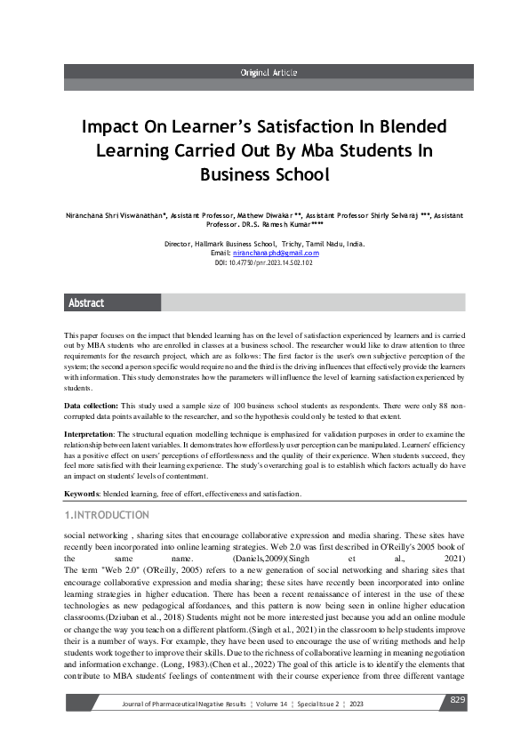 (PDF) Impact On Learner's Satisfaction In Blended Learning Carried Out ...