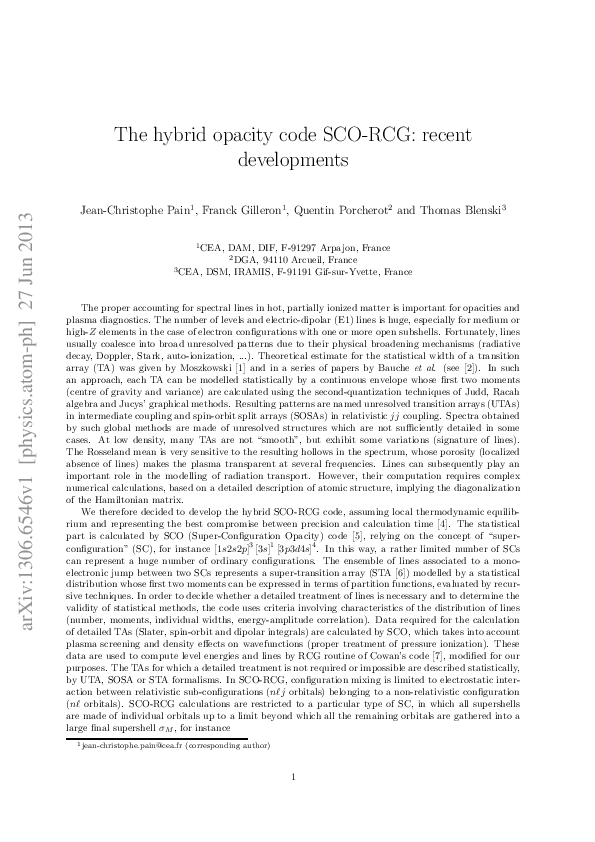(PDF) The hybrid opacity code SCO-RCG: recent developments