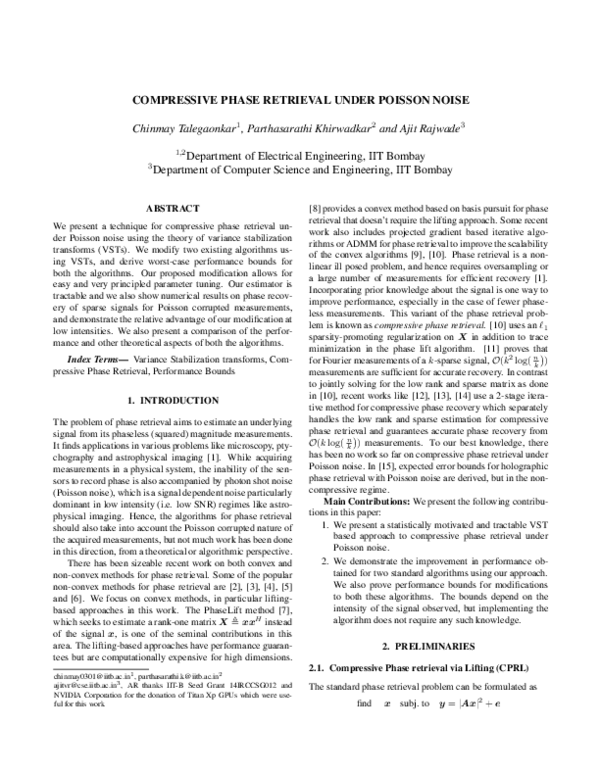(PDF) Compressive Phase Retrieval under Poisson Noise