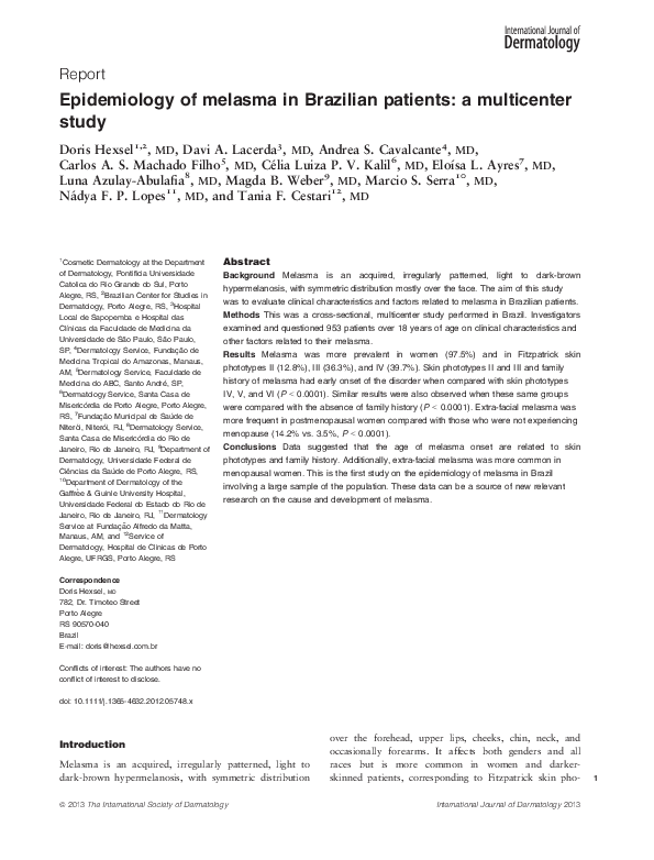 (PDF) Epidemiology of melasma in Brazilian patients: a multicenter study