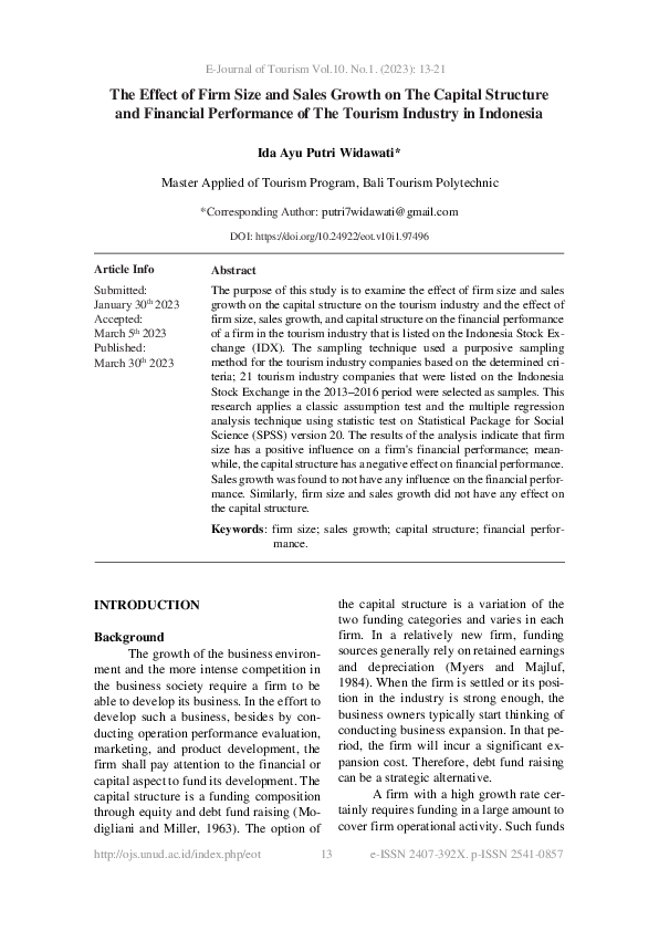 (PDF) The Effect of Firm Size and Sales Growth on The Capital Structure ...