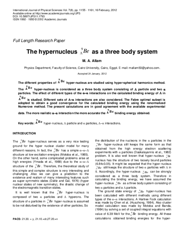 (PDF) The hypernucleus as a three body system