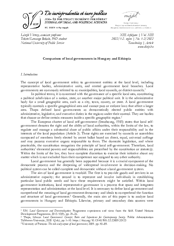 (PDF) Comparison of local governments in Hungary and Ethiopia