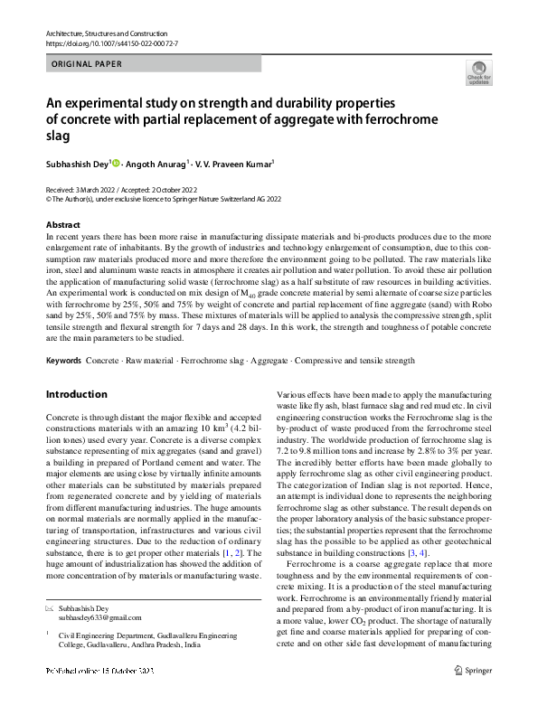 (PDF) An experimental study on strength and durability properties of ...