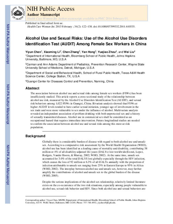 (PDF) Alcohol Use and Sexual Risks: Use of the Alcohol Use Disorders ...