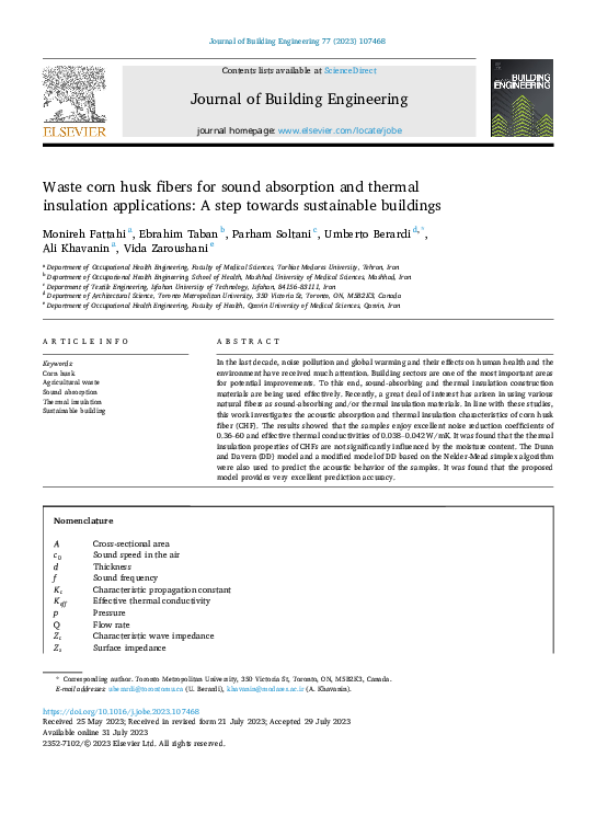 (PDF) Waste corn husk fibers for sound absorption and thermal insulation applications A step