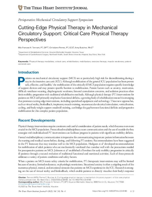(PDF) CuttingEdge Physical Therapy in Mechanical Circulatory Support