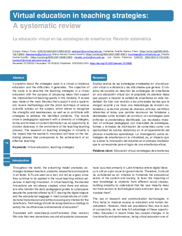 (PDF) Virtual education in teaching strategies: A systematic review