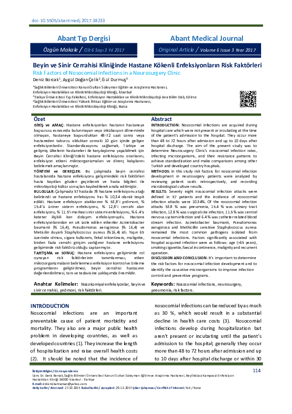 (PDF) Risk Factors of Nosocomial Infections in a Neurosurgery Clinic