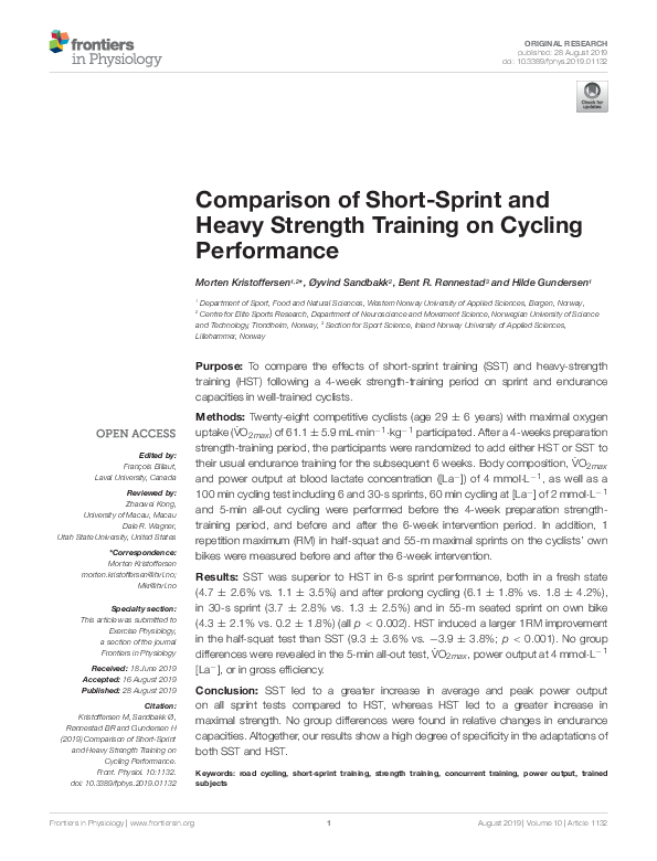 (PDF) Comparison of Short-Sprint and Heavy Strength Training on Cycling ...