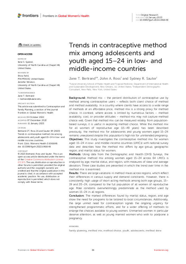 (PDF) Trends in contraceptive method mix among adolescents and youth ...