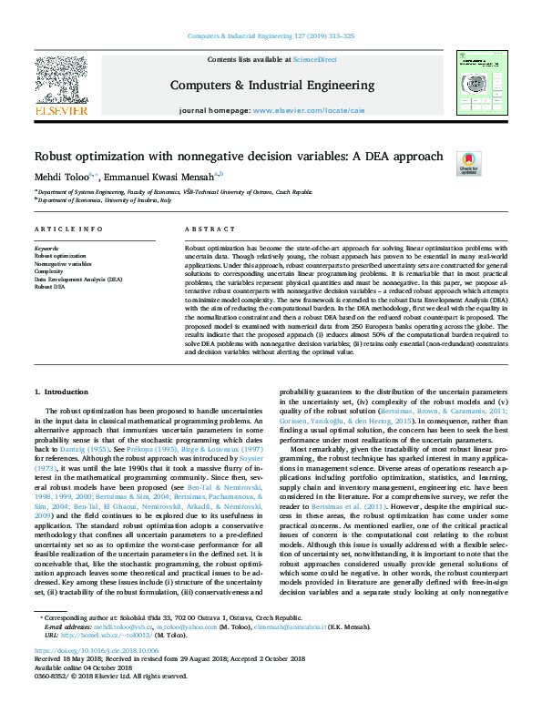(PDF) Robust optimization with nonnegative decision variables: A DEA ...