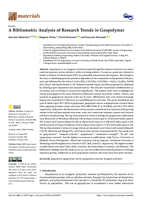 (PDF) A Bibliometric Analysis of Research Trends in Geopolymer