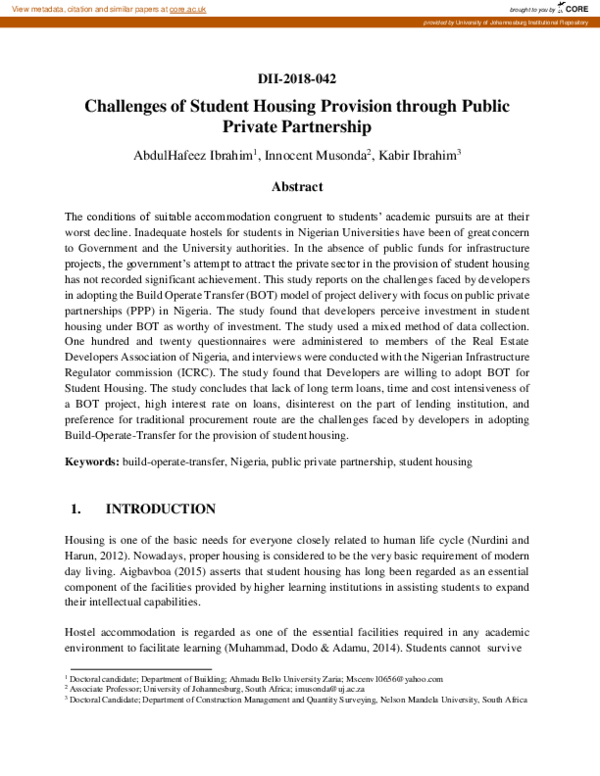 (PDF) Challenges of student housing provision through public private ...