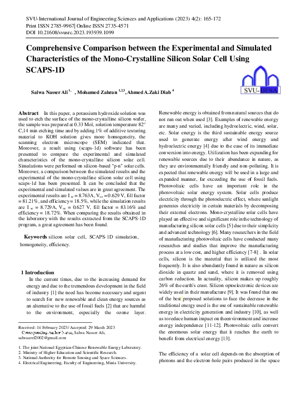(PDF) Comprehensive Comparison Between the Experimental and Simulated ...