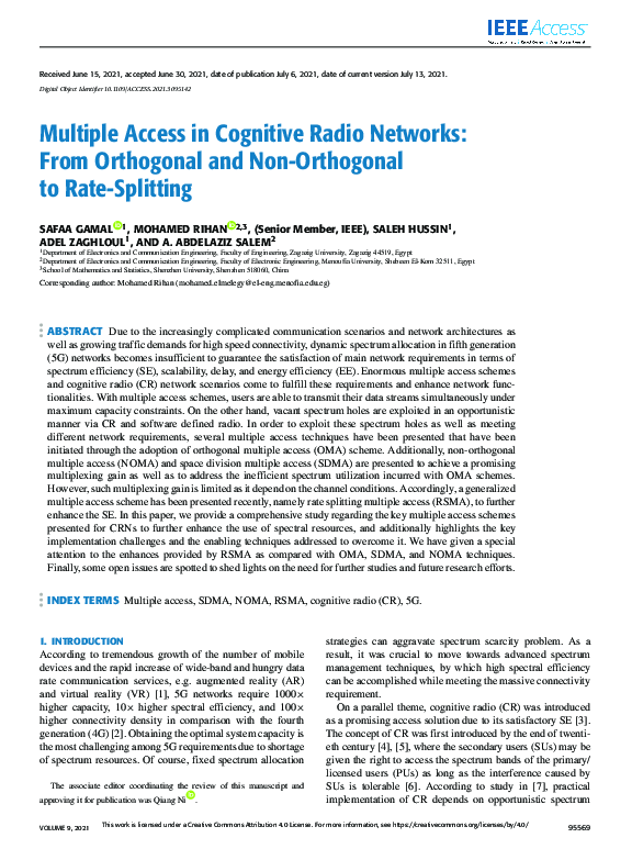 (PDF) Multiple Access in Cognitive Radio Networks: From Orthogonal and ...