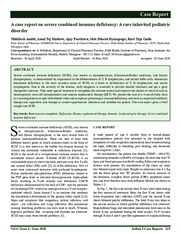 (PDF) A Case Report on Severe Combined Immune Deficiency: A Rare ...