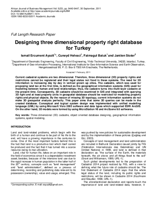 (PDF) Designing three dimensional property right database for Turkey