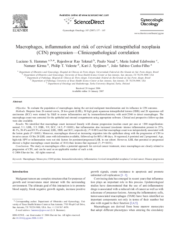 (PDF) Macrophages, inflammation and risk of cervical intraepithelial ...