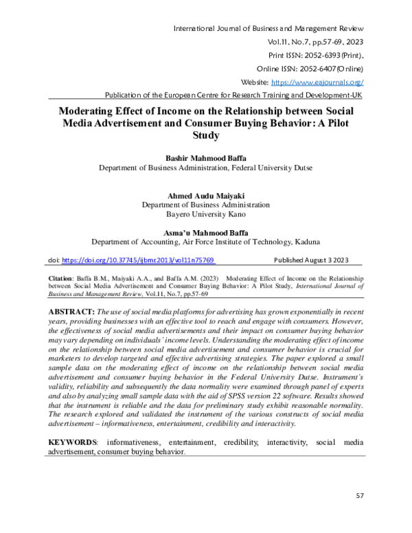 (PDF) Moderating Effect of Income on the Relationship between Social ...