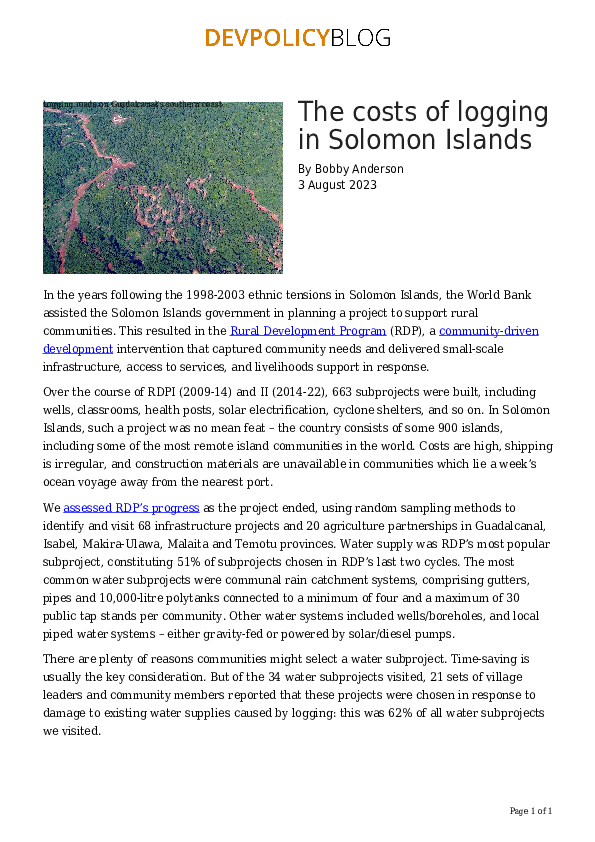(PDF) The Costs of Logging in Solomon Islands
