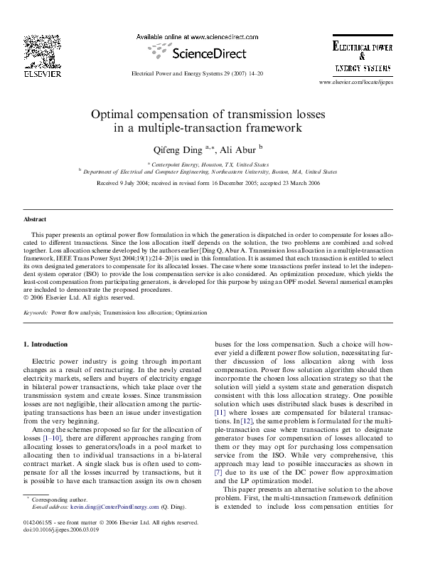 (PDF) Optimal compensation of transmission losses in a multiple ...