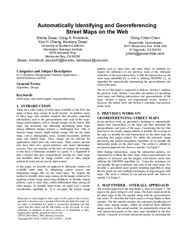(PDF) Automatically identifying and georeferencing street maps on the web