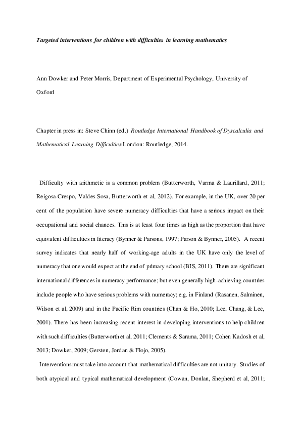  pdf targeted intervention for children with difficulties in learning