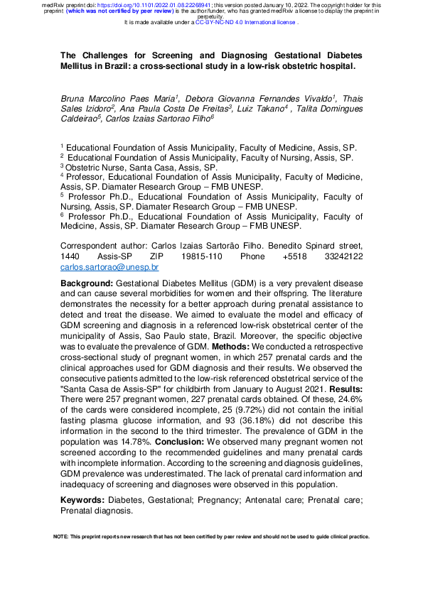 (PDF) The Challenges for Screening and Diagnosing Gestational Diabetes ...
