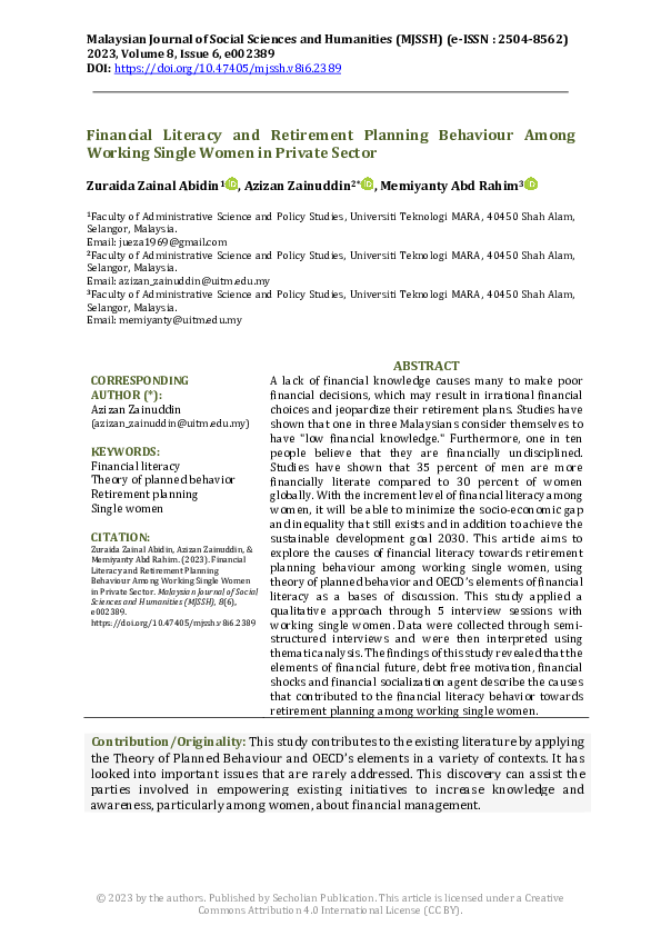 (PDF) Financial Literacy and Retirement Planning Behaviour Among ...