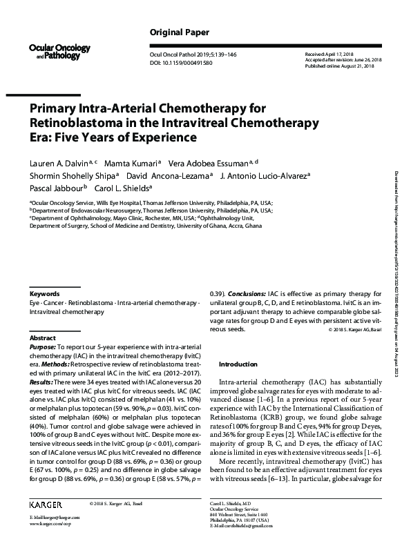 (PDF) Primary Intra-Arterial Chemotherapy for Retinoblastoma in the ...
